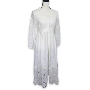 O.P.T White Floral Eyelet Lace Dress Size S NWT Midi Cottage Long Sleeve Bridal